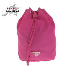 PRADA Tessuto triangular logo plate pink nylon drawstring pouch
